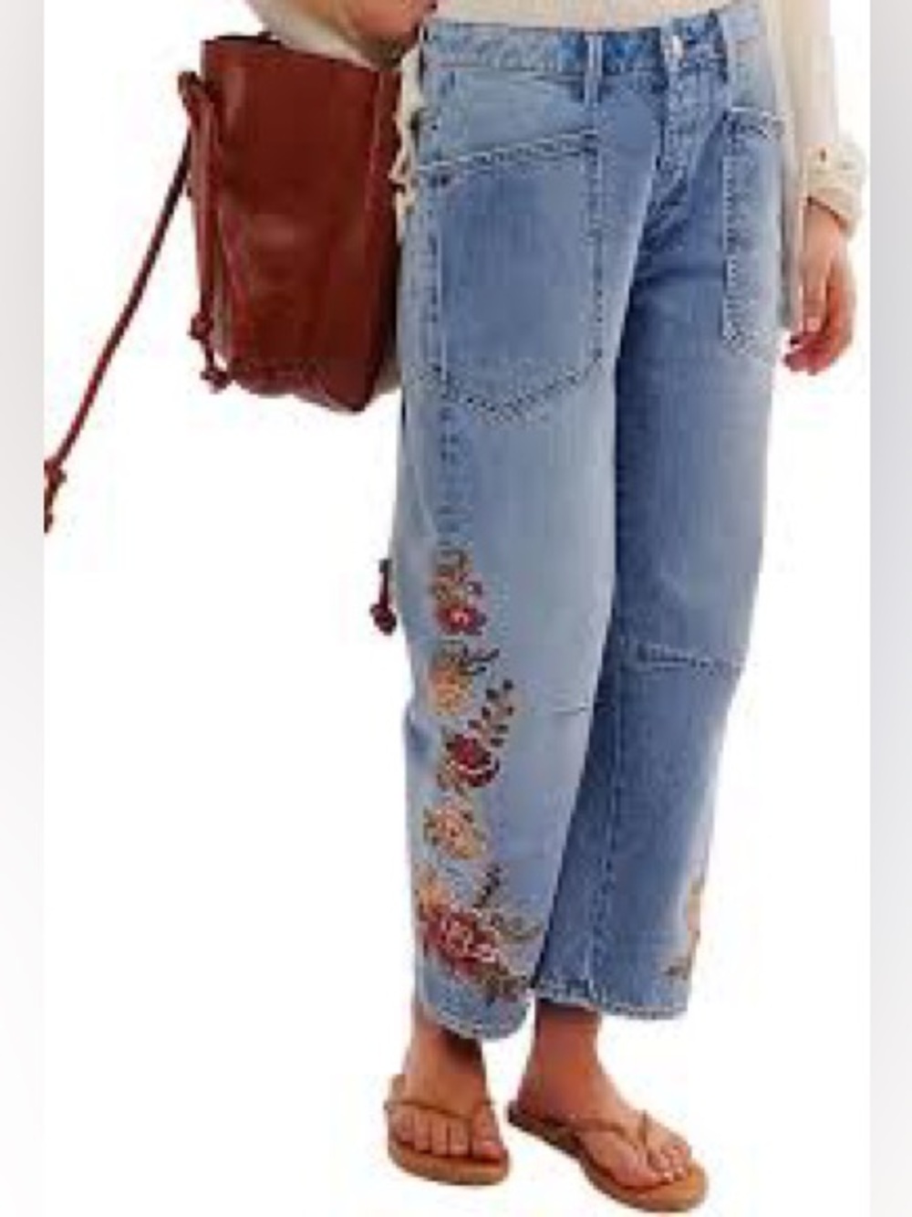 DRIFTWOOD Light Blue Cropped Jeans with Floral Embroidery